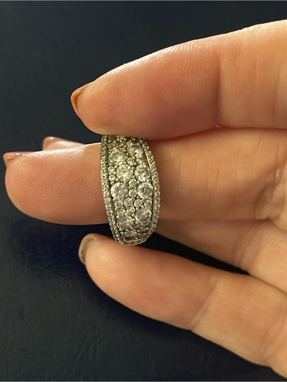 Diamonique Silver-Tone Pave Dome Ring - White Crystal